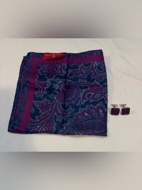 Thomas Pink Square Silk Fabric Cufflinks&Olliver Grey Silk Pocket Square Bundle